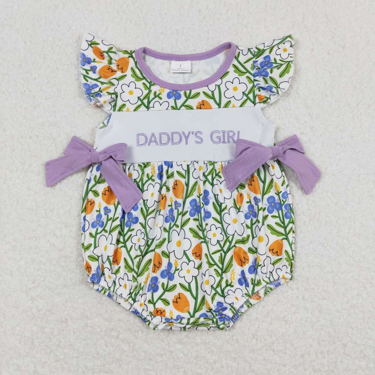 flower Embroidered Daddy's Girls Baby Romper
