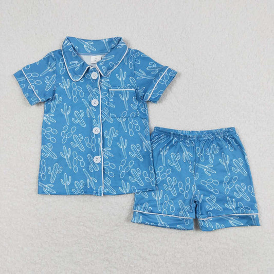 western blue cactus Short Sleeve Short Pajamas