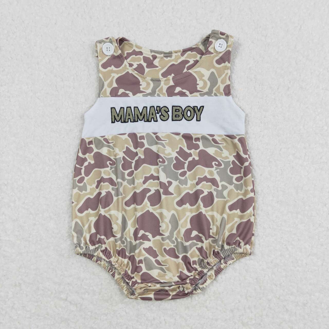 Camo Embroidered MAMA'S BOY Baby Romper