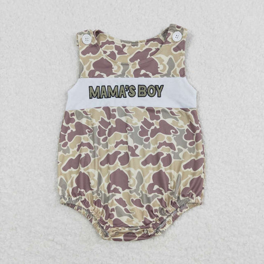 Camo Embroidered MAMA'S BOY Baby Romper