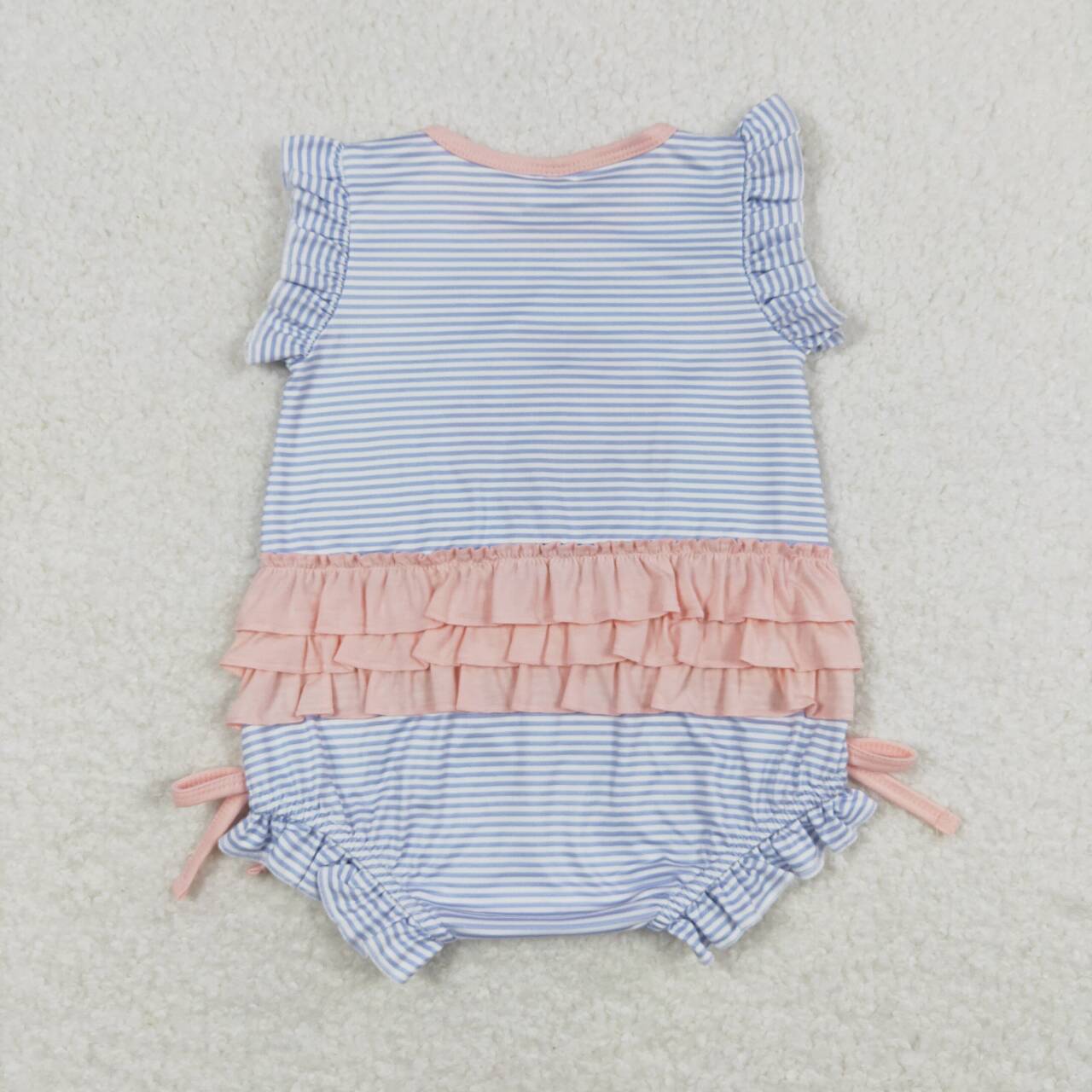 Blue Embroidered Stirpe Baby Romper