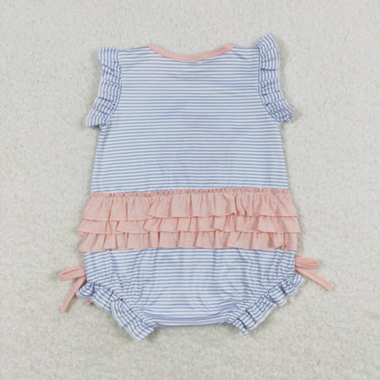 Blue Embroidered Stirpe Baby Romper