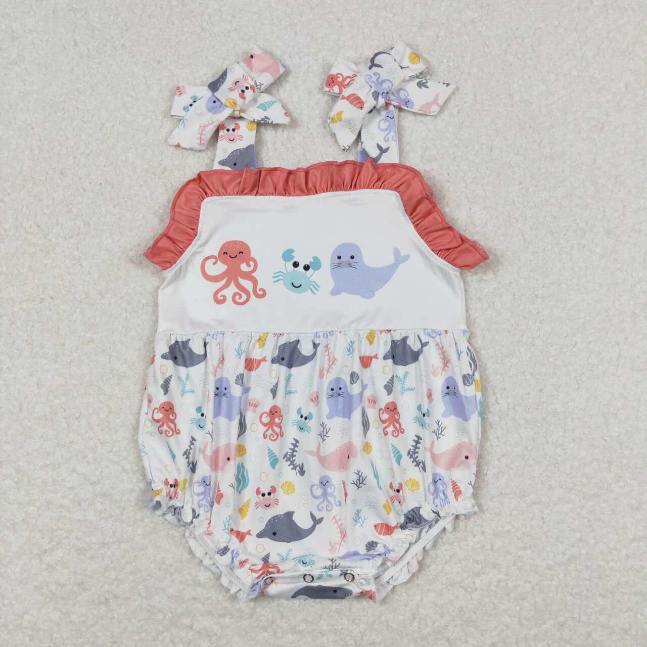 octopus print Embroidered Girls Baby Romper