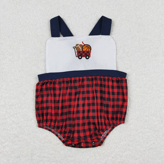 Baseball Embroidered Red plaid Girls Baby Romper