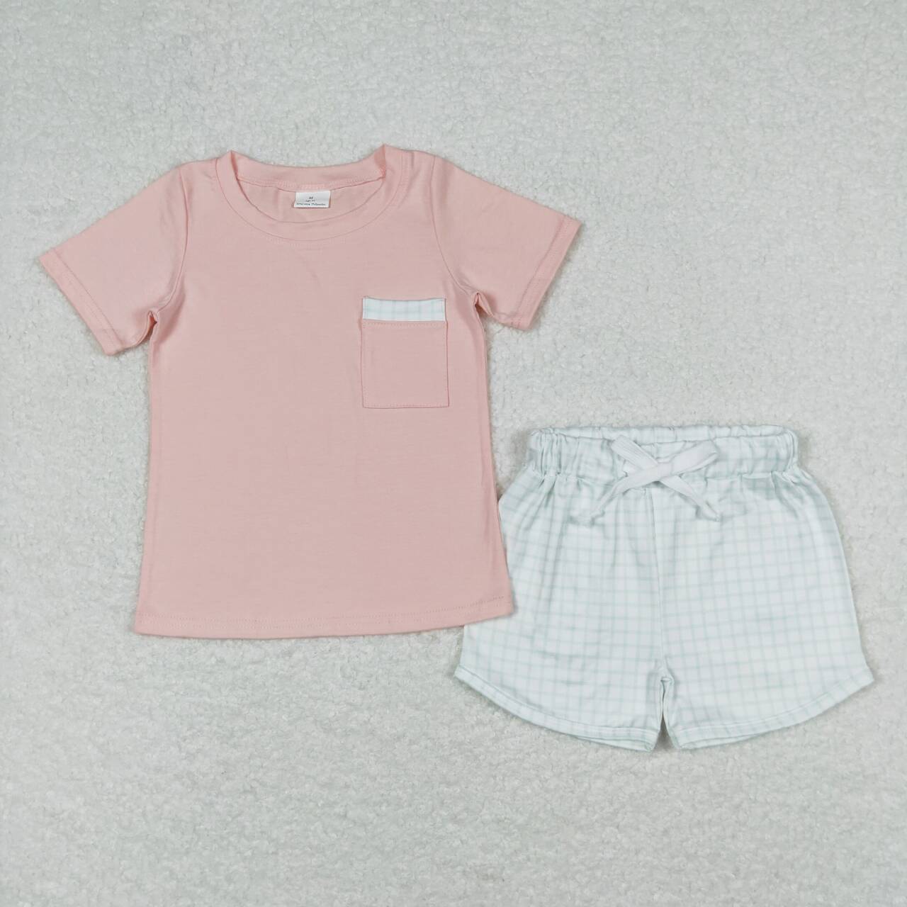 coral plaid short sleeve Boy Set