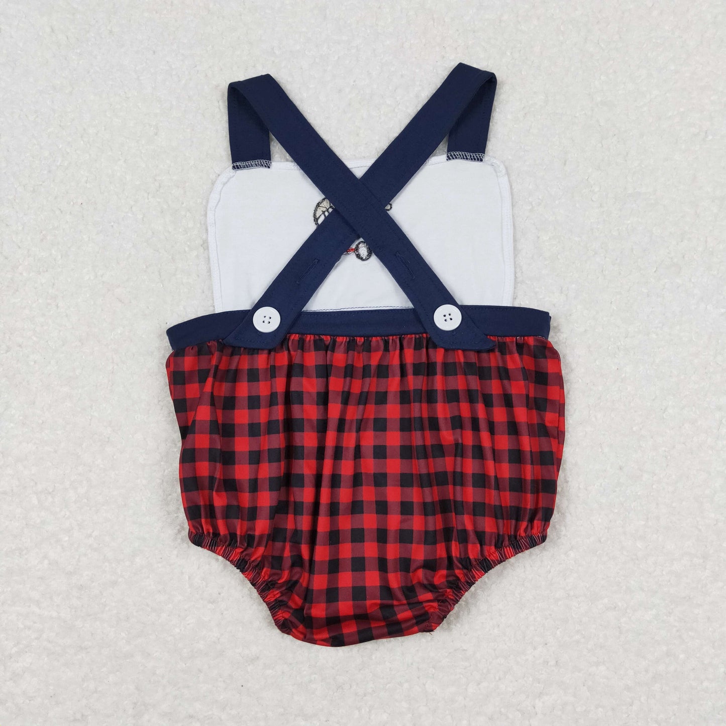 Baseball Embroidered Red plaid Girls Baby Romper
