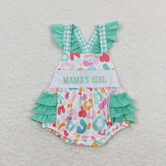 colorful Leopard Print embroidery MAMA'S Girls Baby Romper