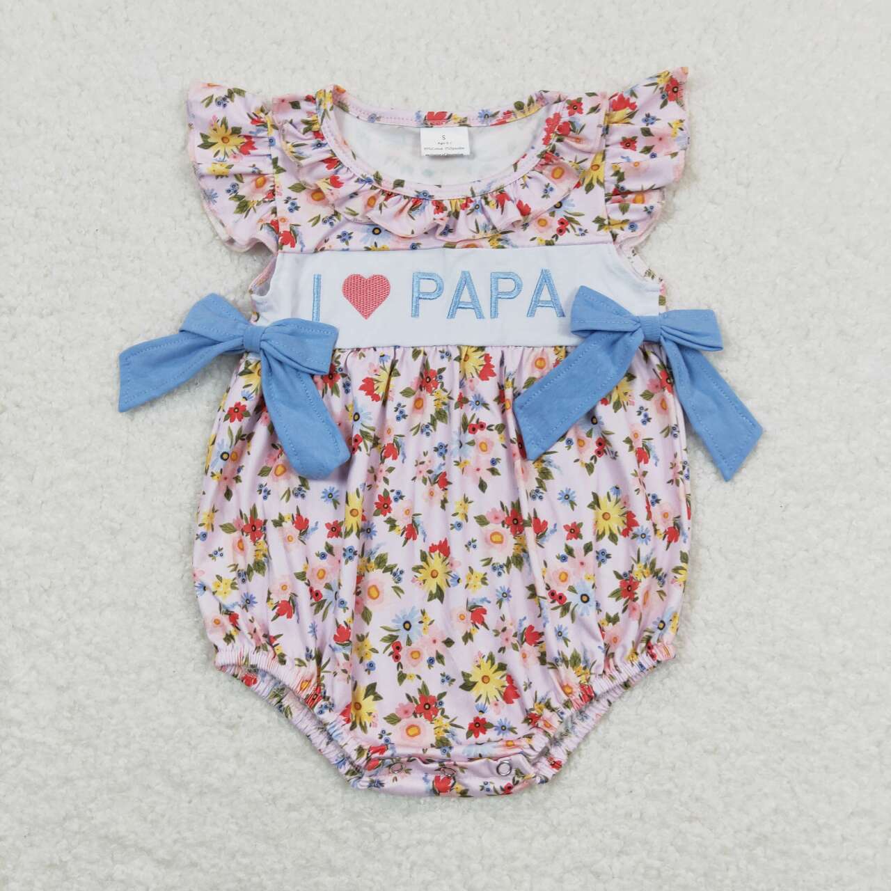 flower Print embroidery l love PAPA Girls Baby Romper