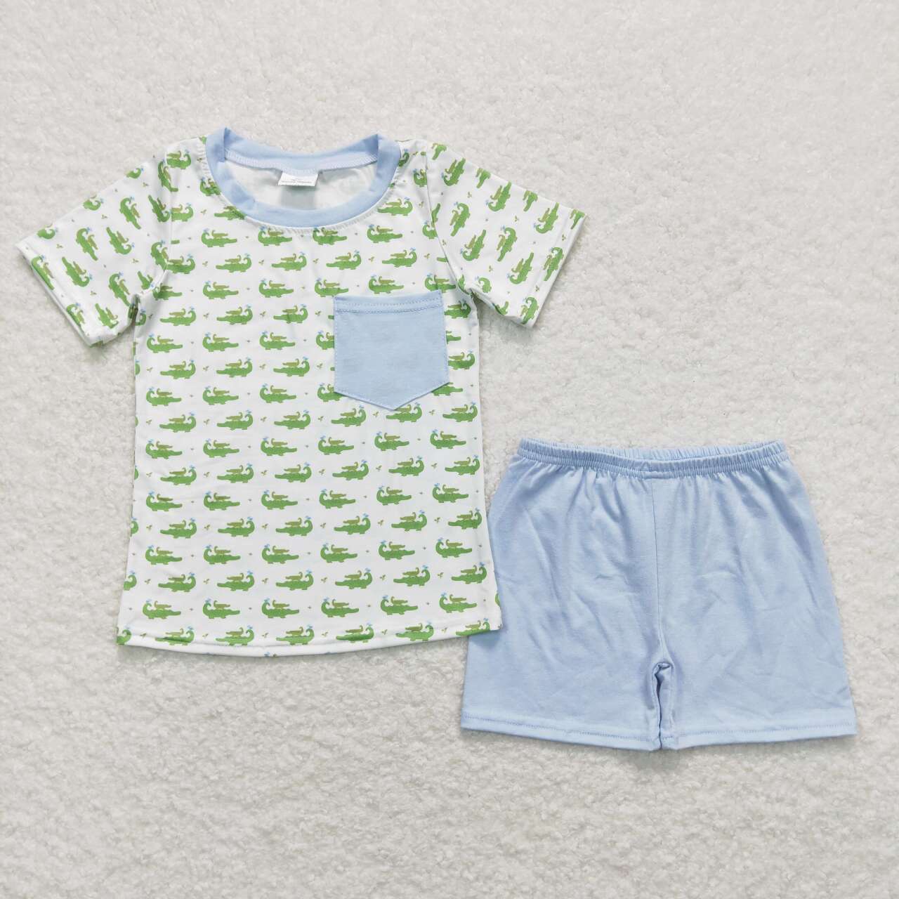 green Crocodile print short sleeve boy set