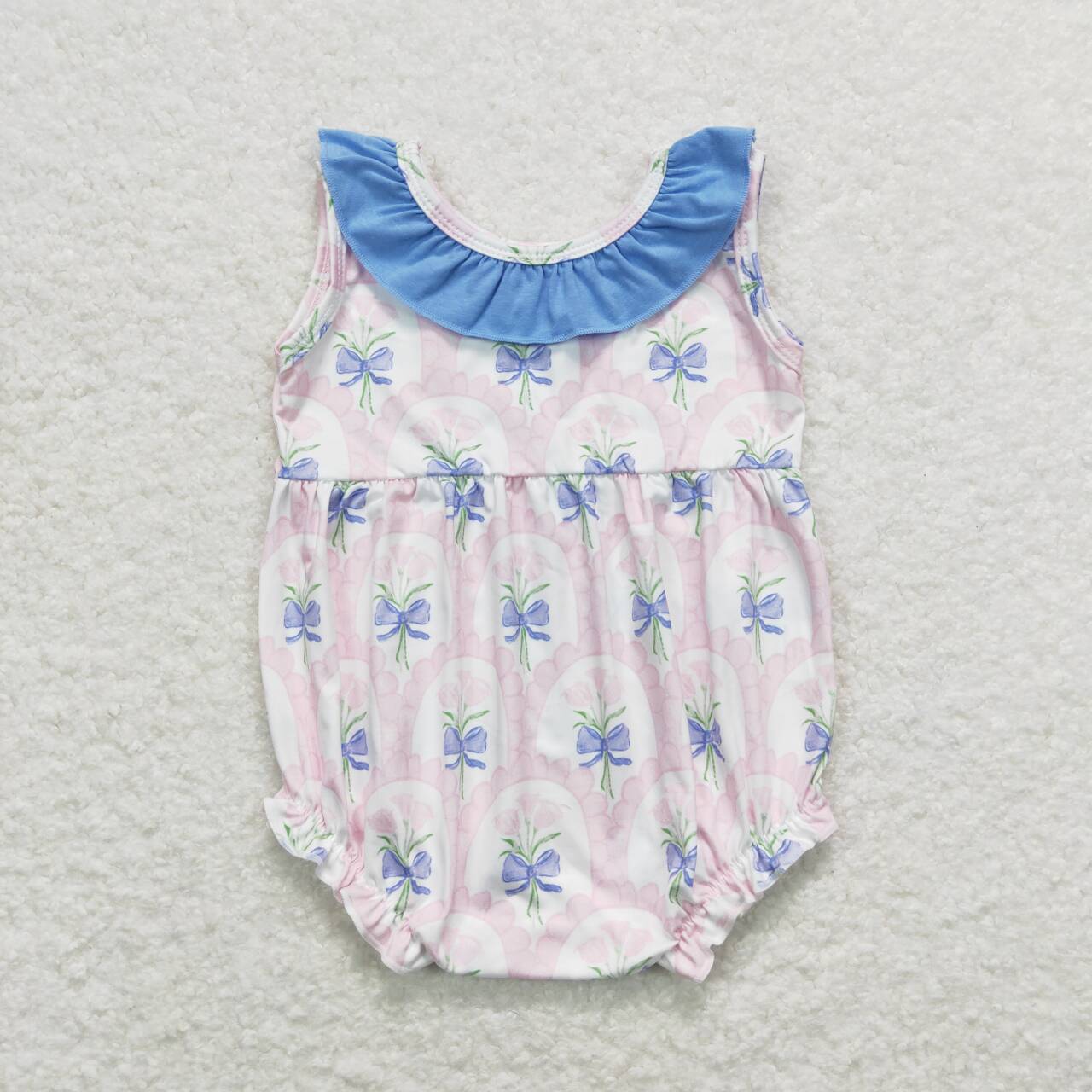 Pink flower sleeveless Baby Romper
