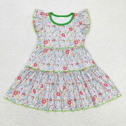 Green flower tier Girls Dress
