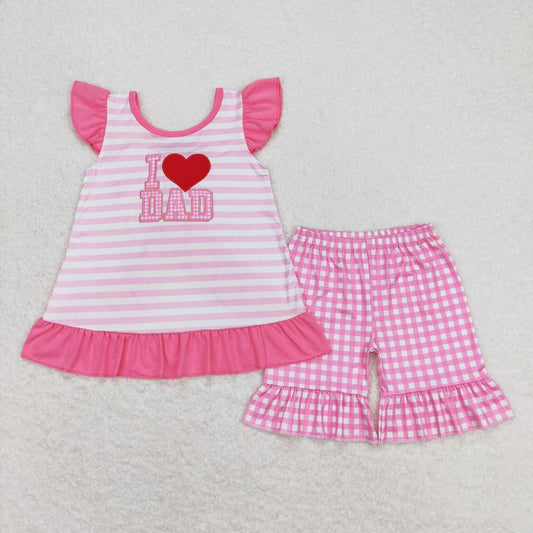 Pink embroidered i love DAD Stripe Girls set