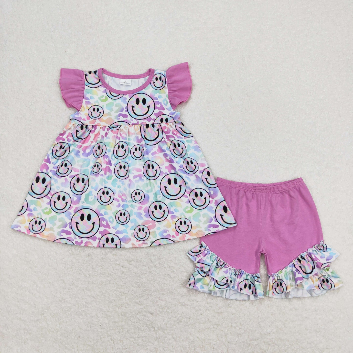 smile print Short Summer Girls Suit