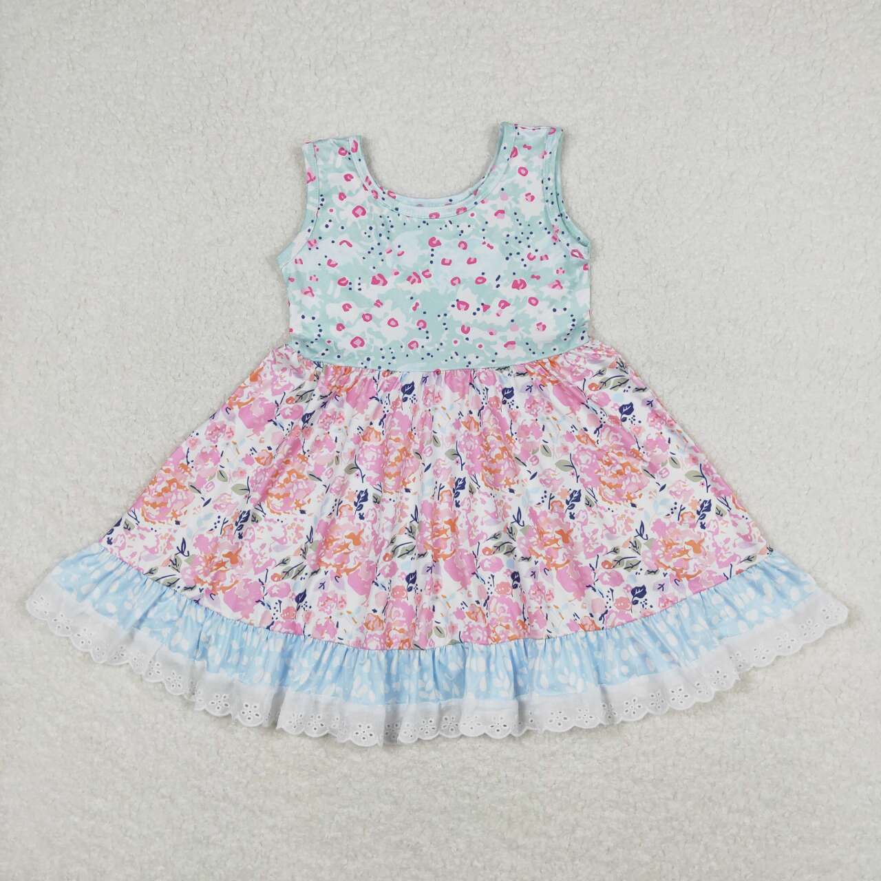 Floral sleeveless with lace trim Girls dress