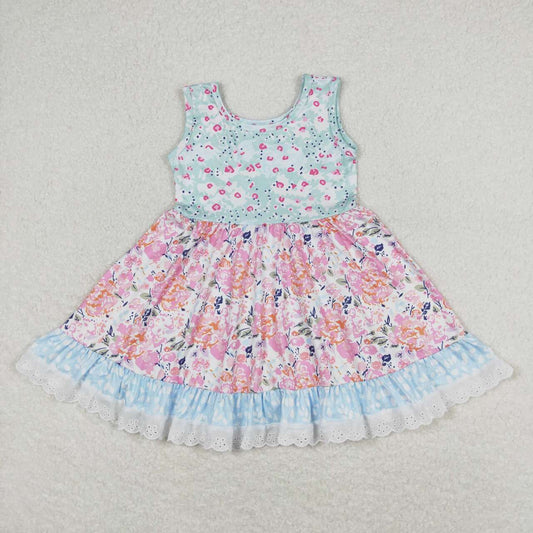 Floral sleeveless with lace trim Girls dress