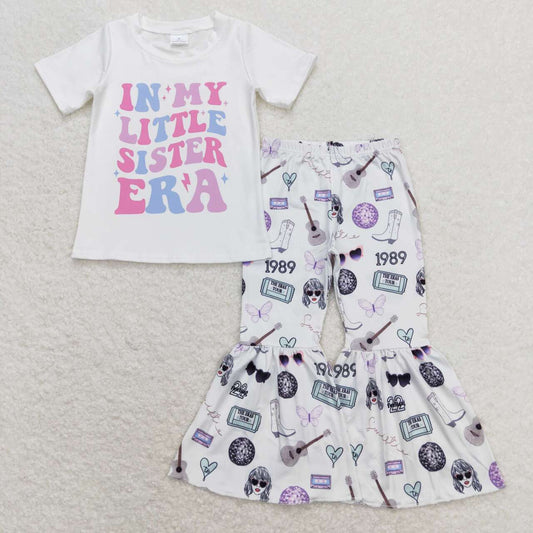 white Letter Cartoon Bell pants Girls Set