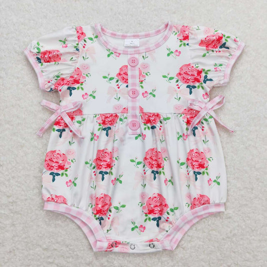 Pink flower plaid Baby Romper