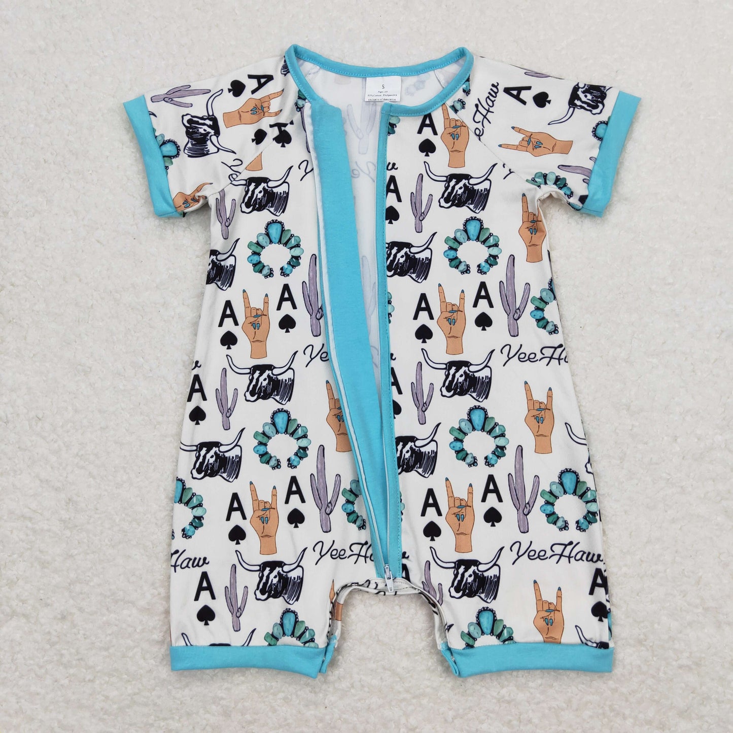 western cactus Short Sleeve With Zipper Baby Romper