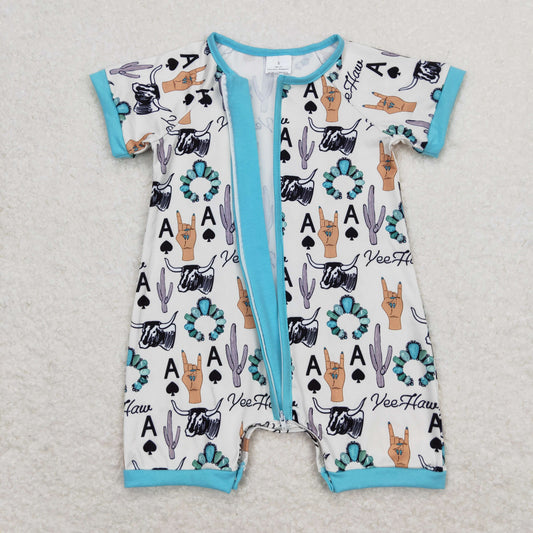 western cactus Short Sleeve With Zipper Baby Romper
