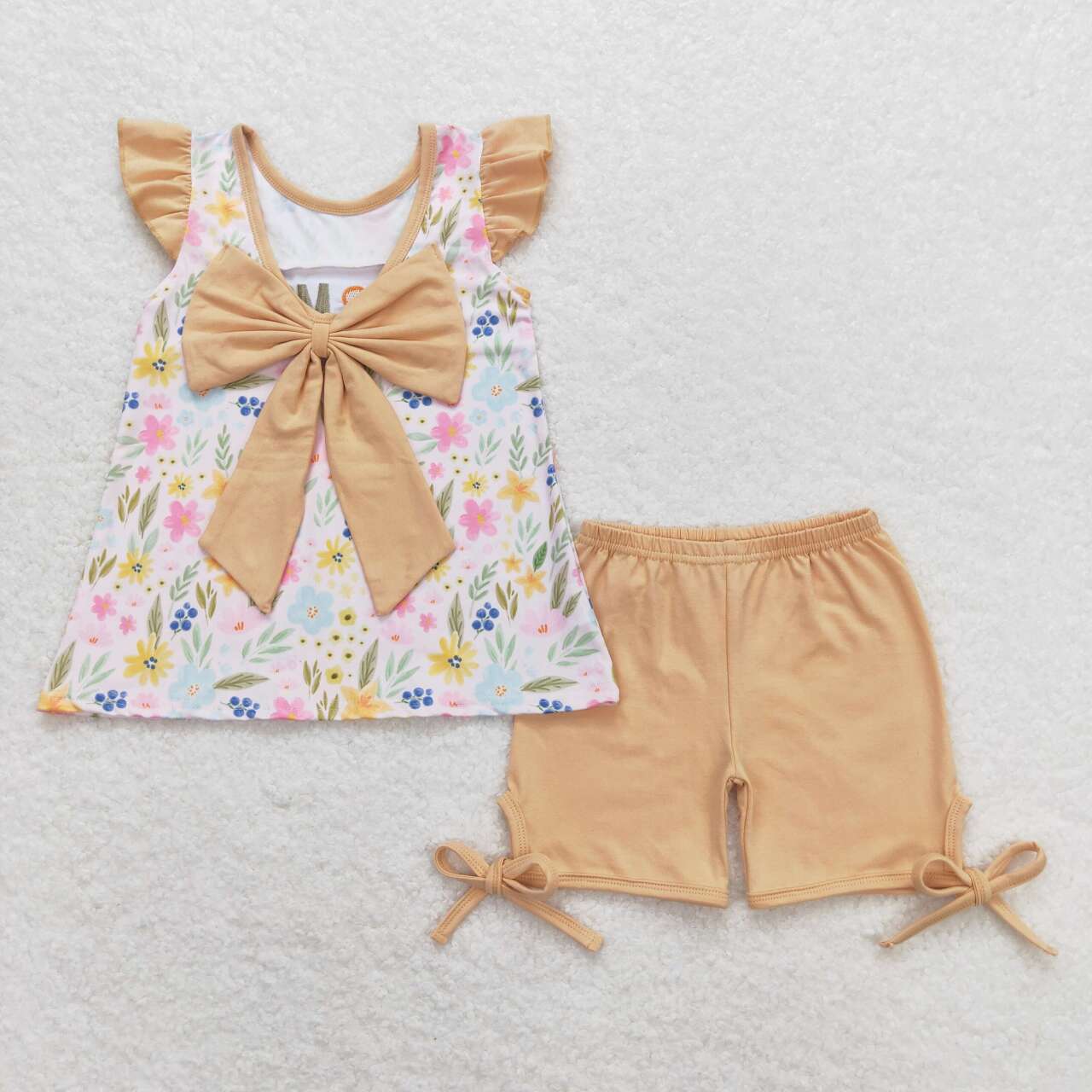 flower embroidered i love mom short sleeves Girls set