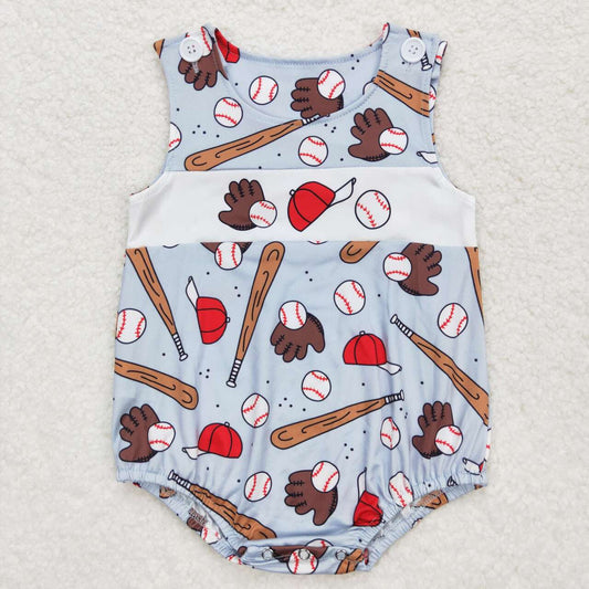 blue baseball sleeveless baby romper