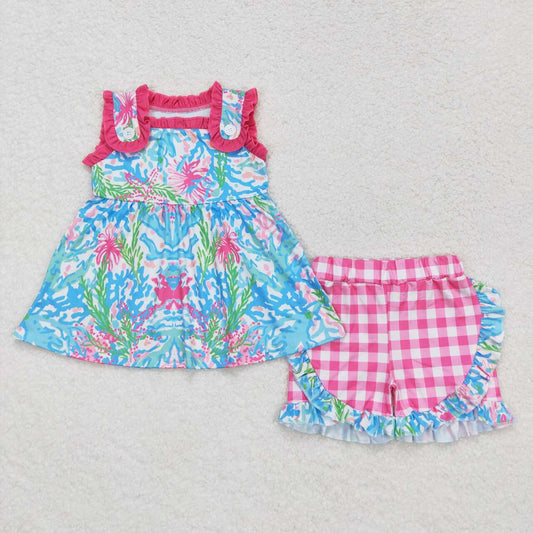pink flower Sleeveless Girls Suit