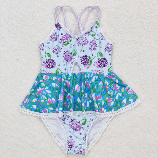 purple flower one piece Swimsuit