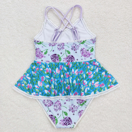 purple flower one piece Swimsuit