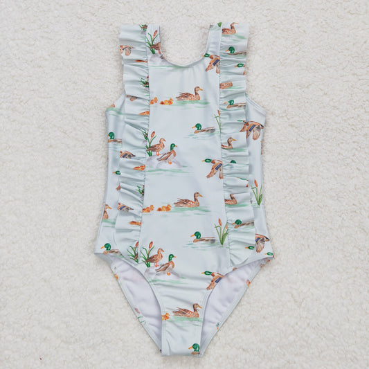 Duck print one piece Swimsuit