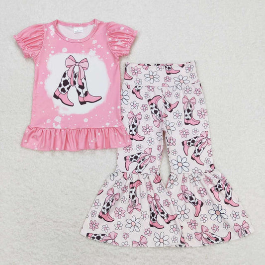 western pink boots Bell pants Girls Set