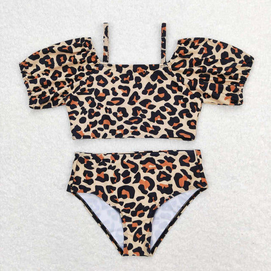 2pc Leopard short sleeve Swimsuit
