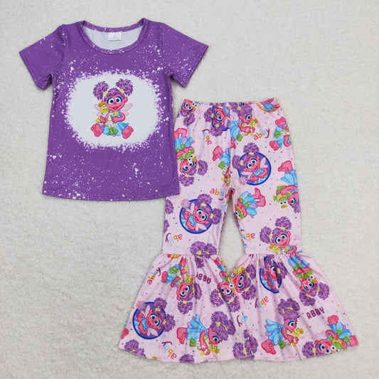 purple cartoon Bell Pants Girls Set