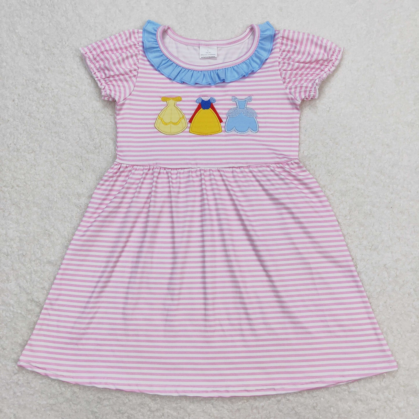 Pink striped Princess embroidery Girls dress