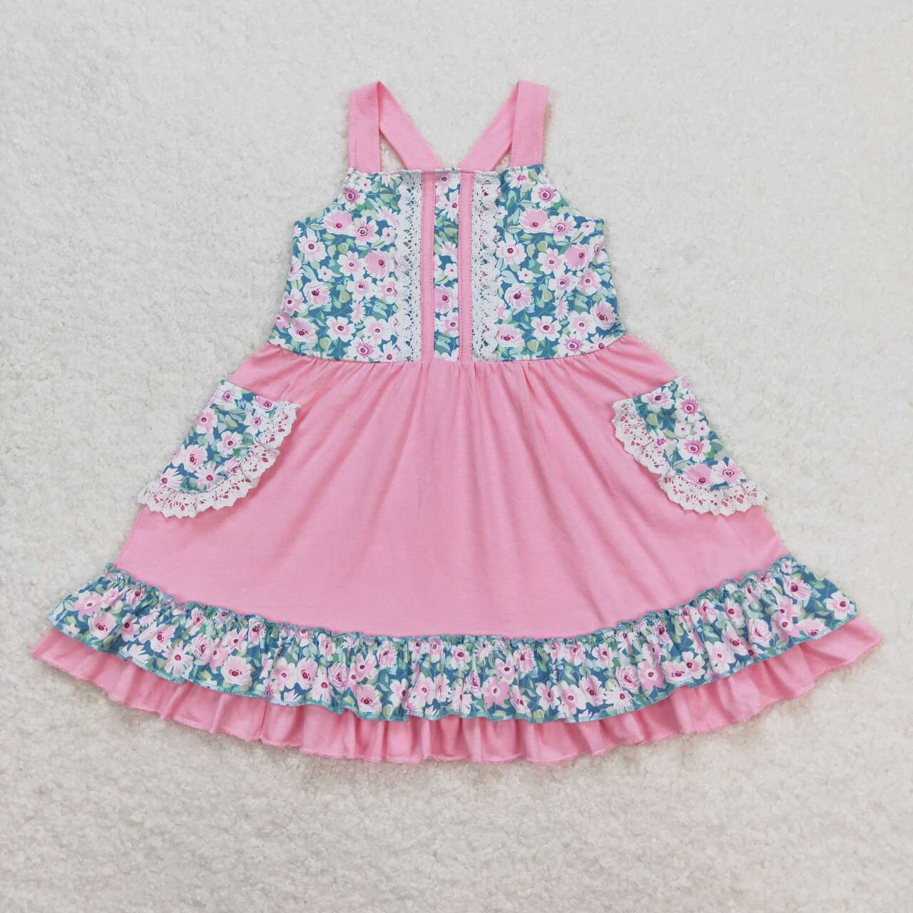 Pink flower with pocket Girls dress