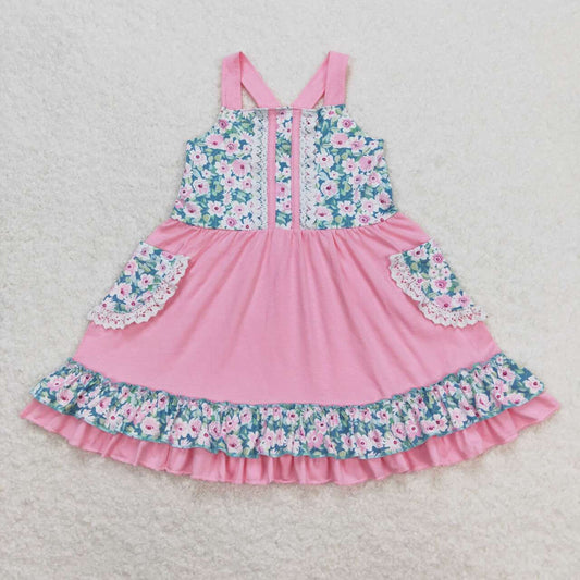 Pink flower with pocket Girls dress