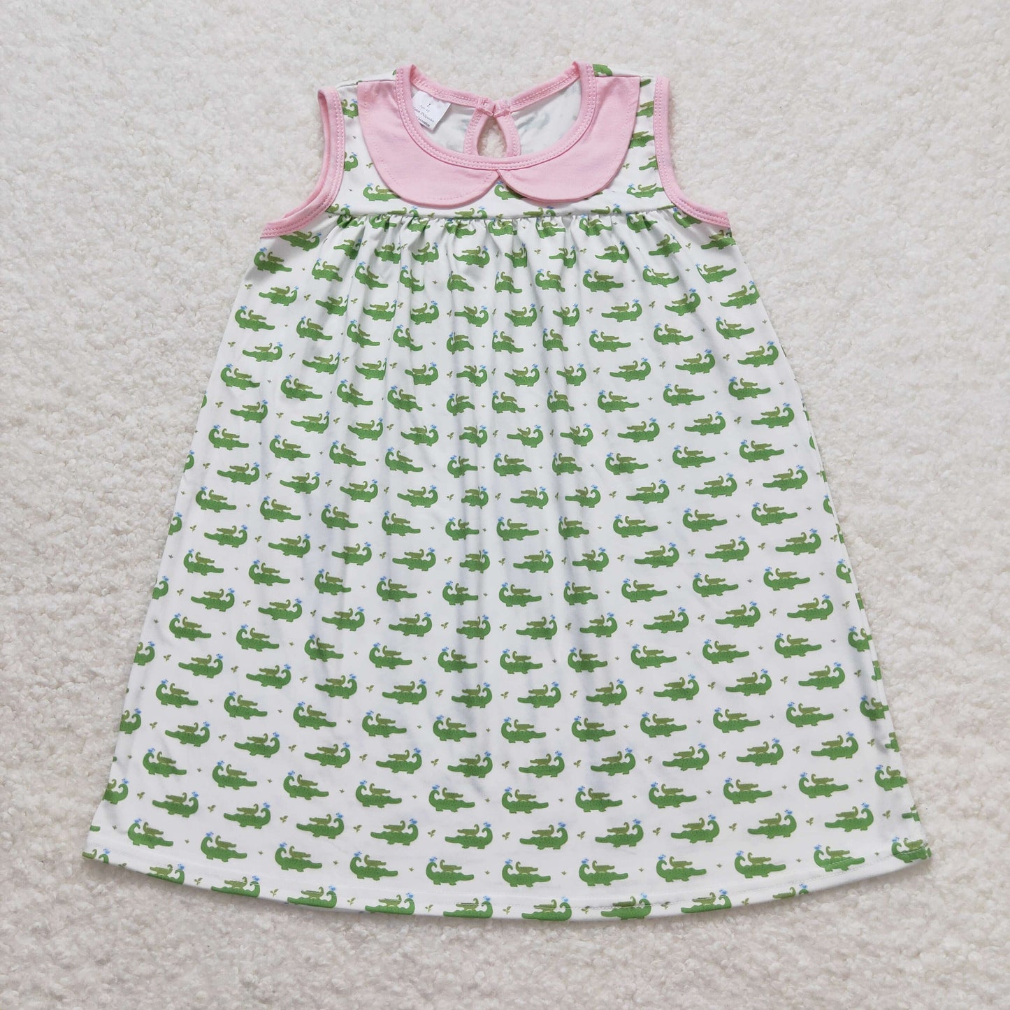 Green crocodile sleeveless print Girls Dress