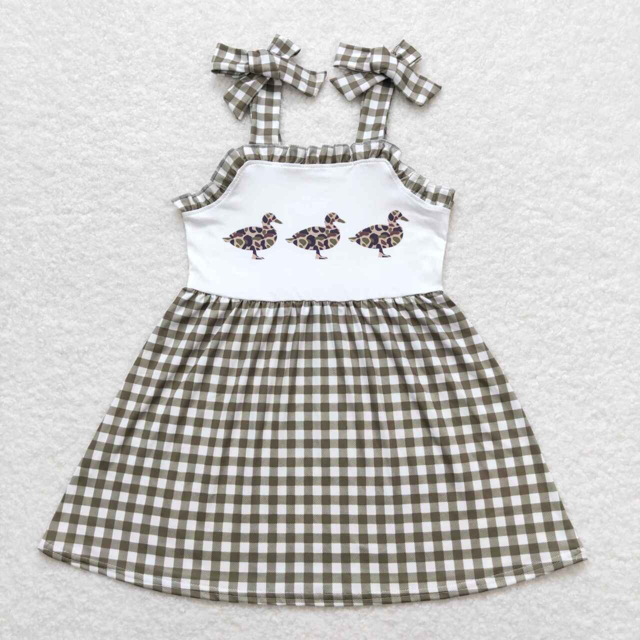 Green Plaid duck print Girls Dress