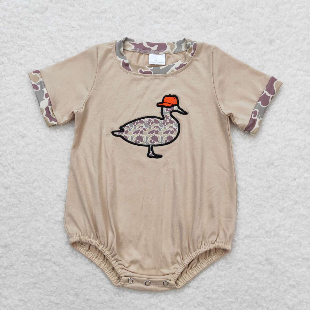 brown embroidered duck print Baby Romper