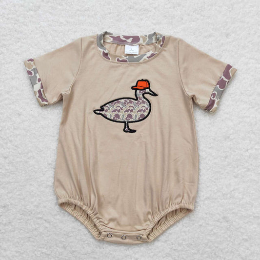 brown embroidered duck print Baby Romper