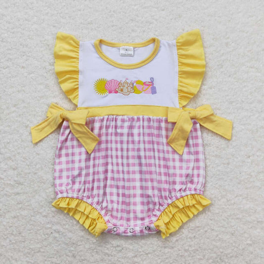 pink plaid embroidery baker print Baby Romper
