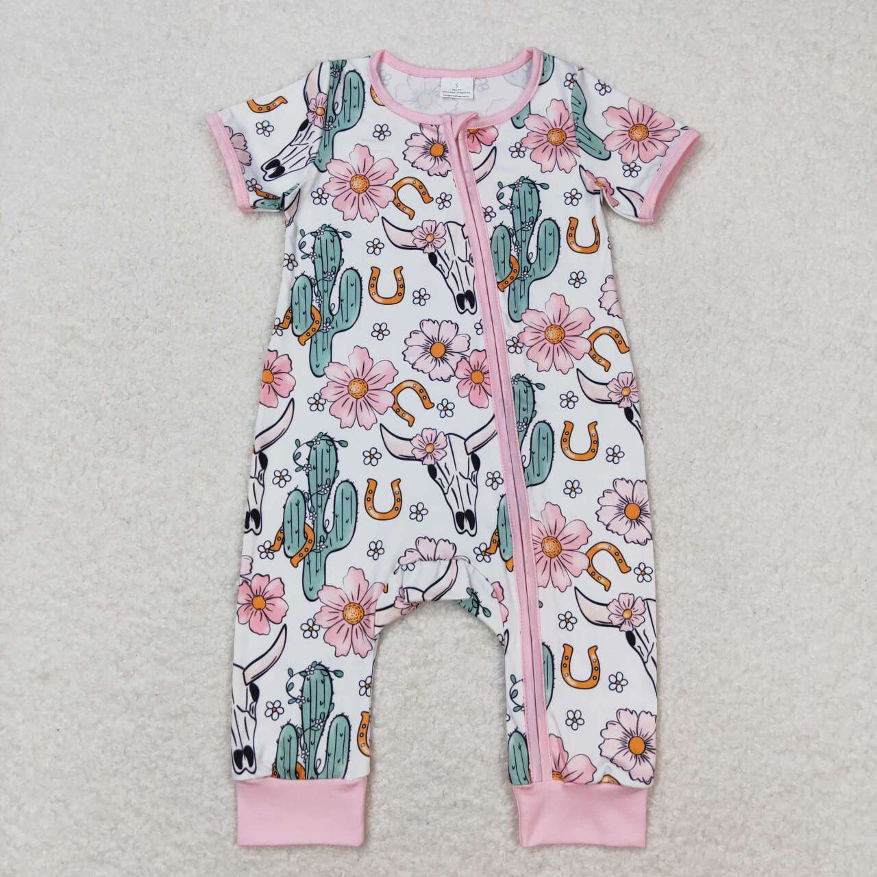 western pink cactus Zipper Baby Romper