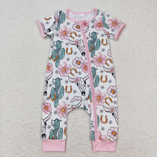 western pink cactus Zipper Baby Romper
