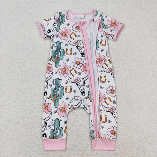 western pink cactus Zipper Baby Romper