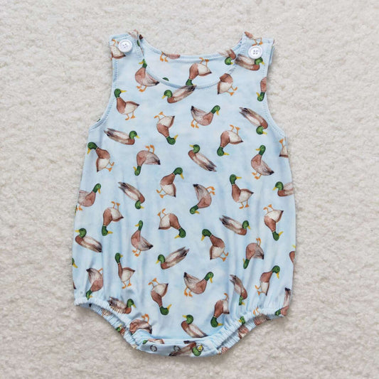 Blue duck print sleeveless Baby Romper