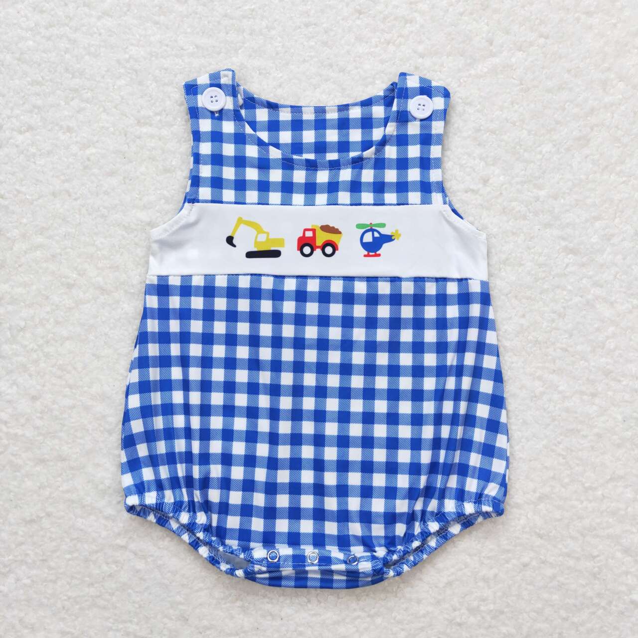 Blue Plaid car print sleeveless Baby Romper