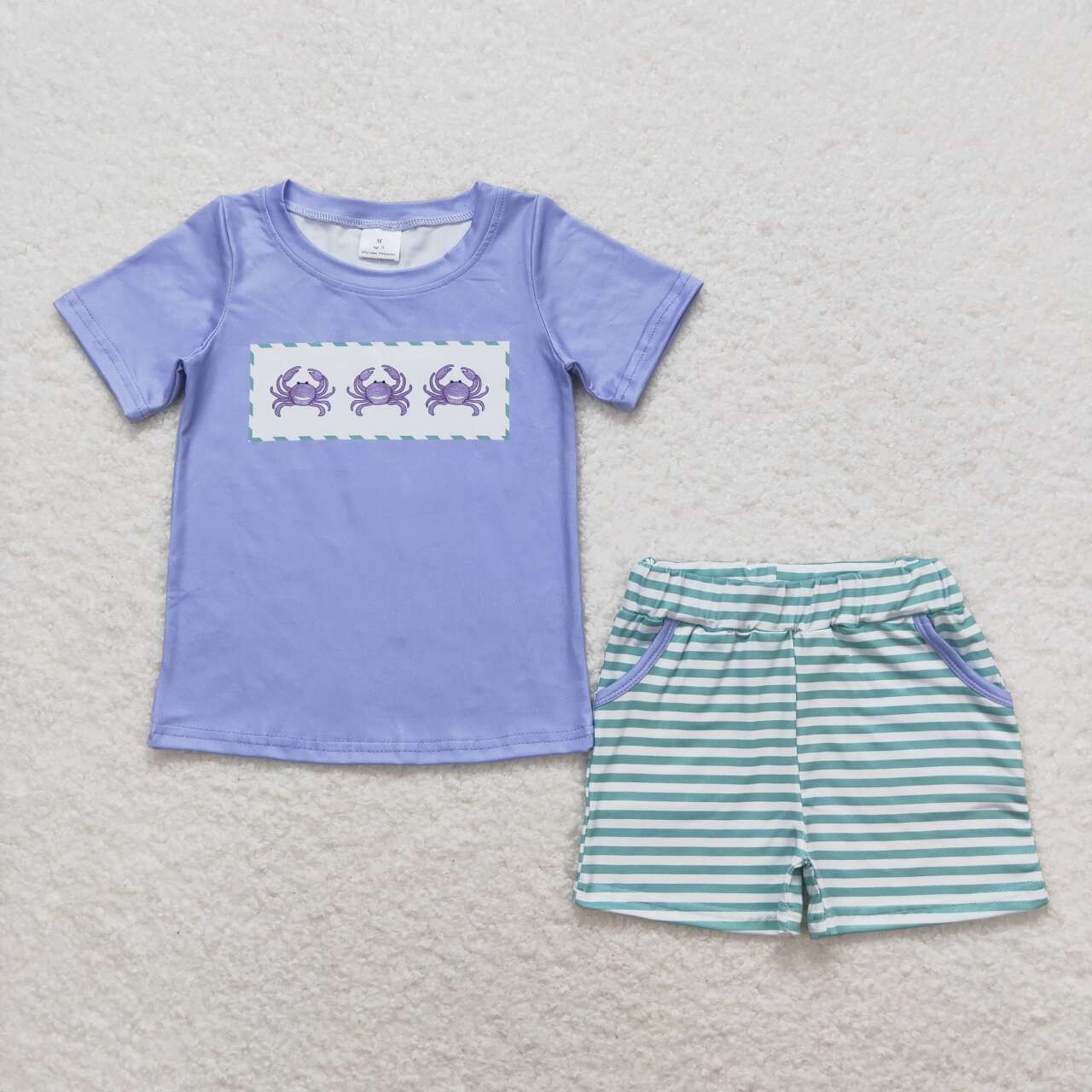 purple crab stripes print short sleeve boy set
