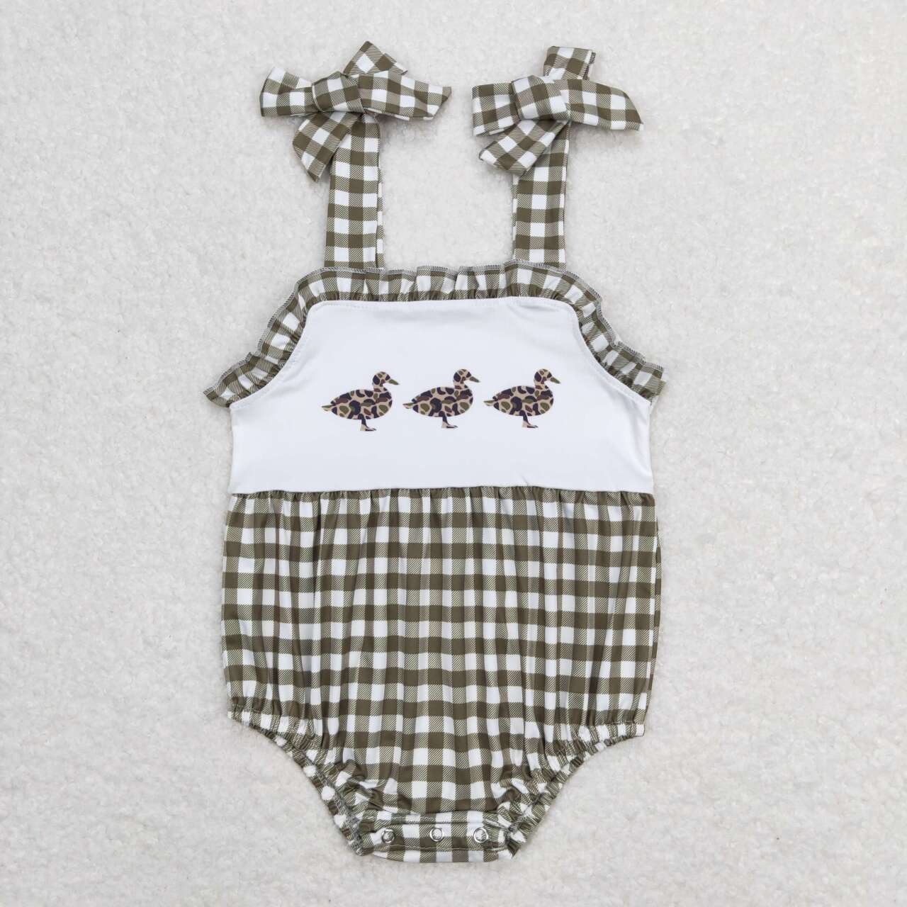 Green plaid duck print Baby Romper