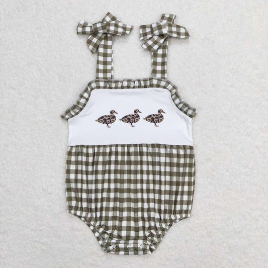 Green plaid duck print Baby Romper