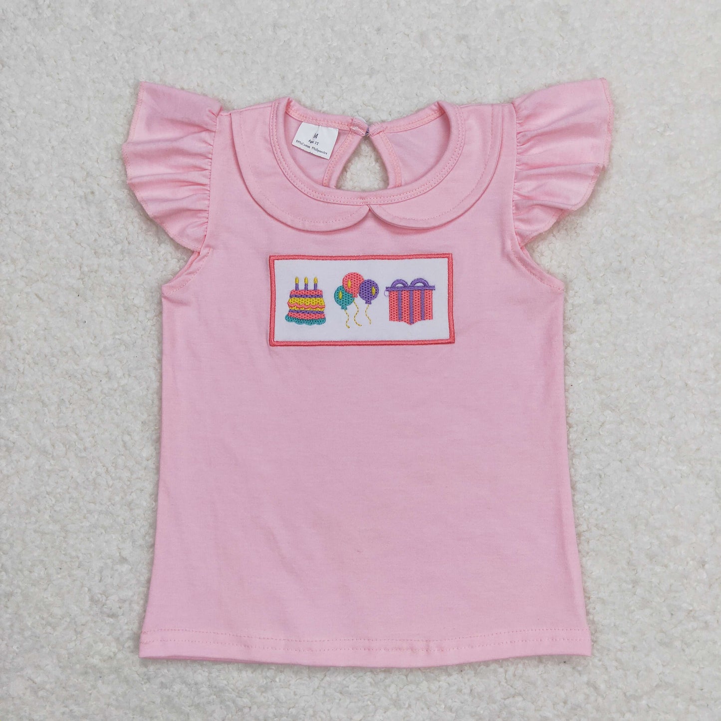 Pink Embroidery Cake Short Shirt