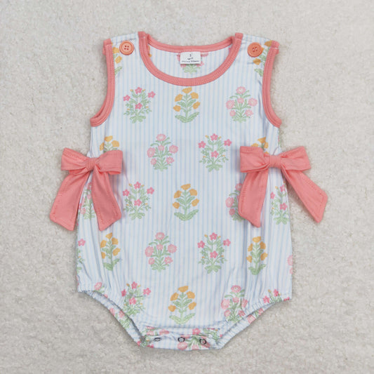 blue striped flower Baby Romper